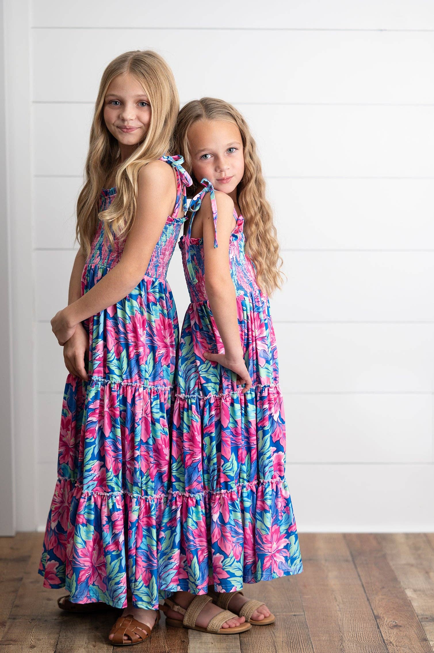 Girls Hot Pink Hawaiian Tropical Tiered Spring Maxi Dress