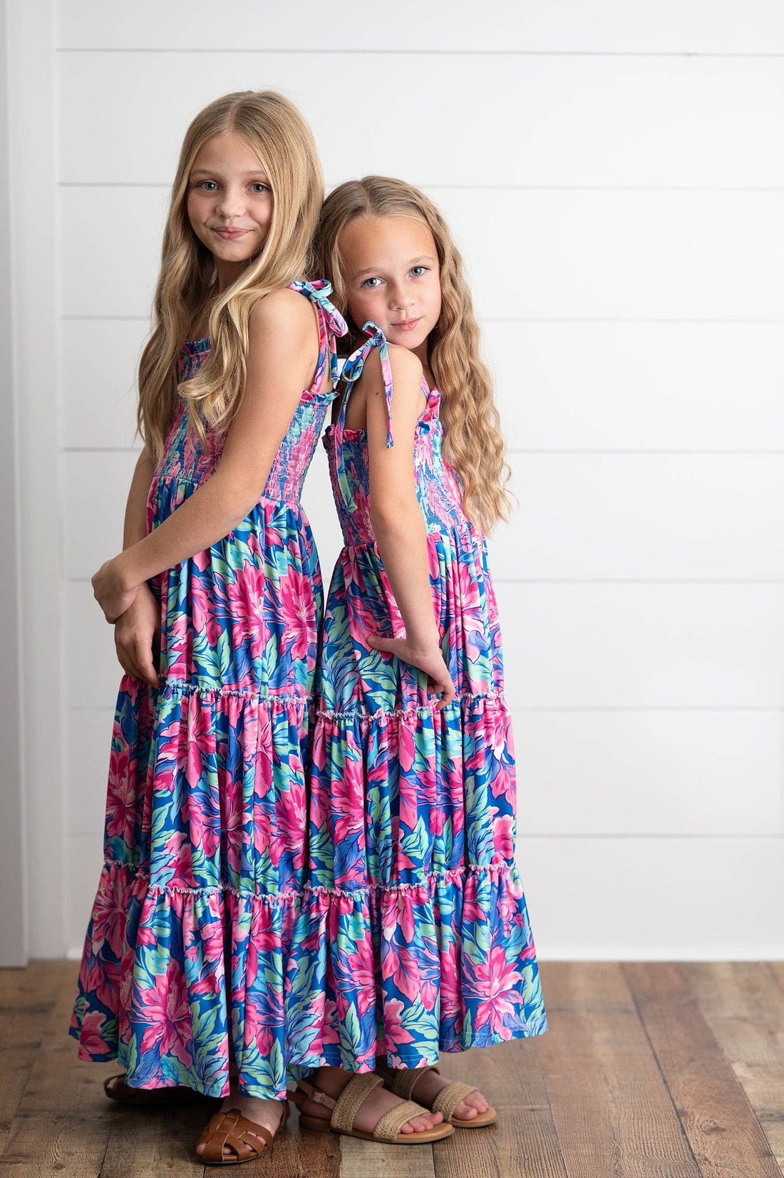 Girls Hot Pink Hawaiian Tropical Tiered Spring Maxi Dress