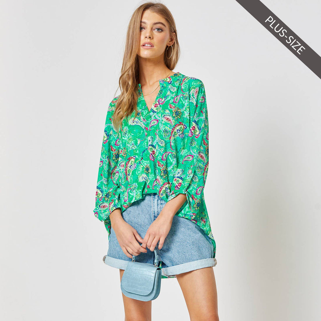 PLUS SIZE 3/4 Sleeve LIZZY Wrinkle Free Top: EMERALD