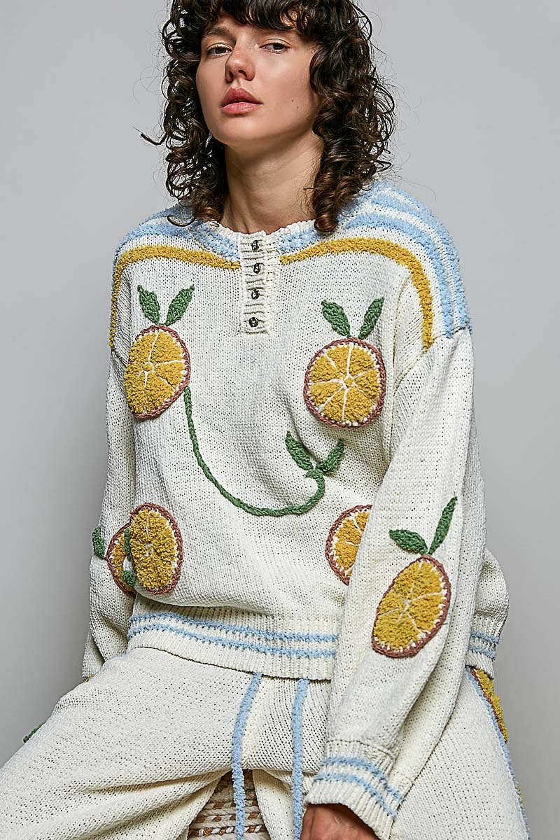 Lemon Stripe Ribbed Knit Sweater