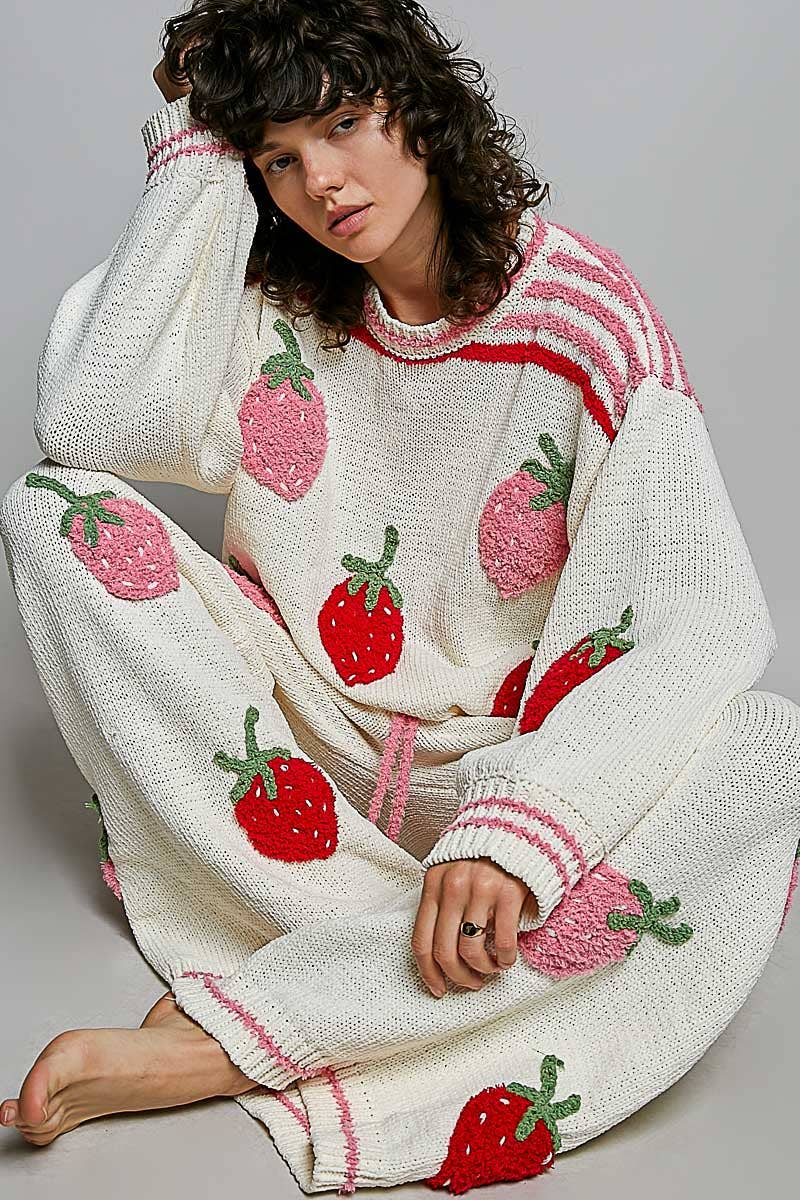 Strawberry Stripe Ribbed Knit Sweater