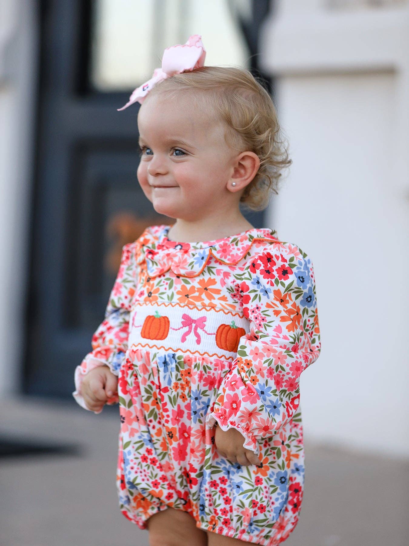 Pumpkin Bow Smocked Romper