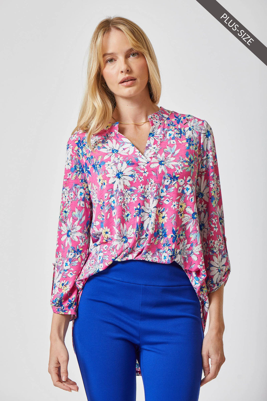 3/4 Sleeve LIZZY MEDALLION Wrinkle Free Blouse: Magenta Multi
