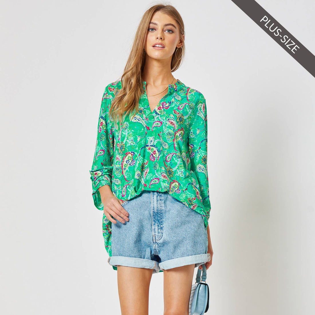 PLUS SIZE 3/4 Sleeve LIZZY Wrinkle Free Top: EMERALD