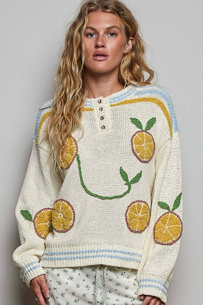Lemon Stripe Ribbed Knit Sweater
