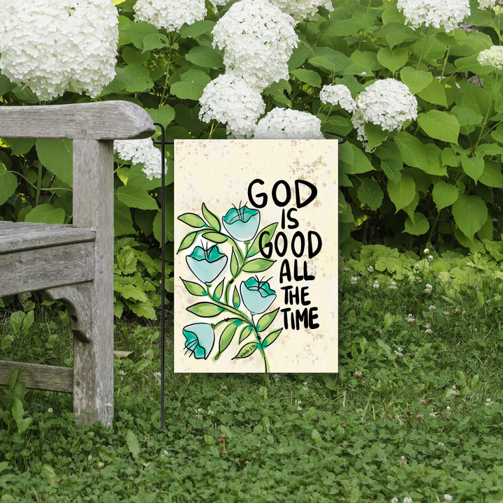 Blue Floral God is Good Garden Flag