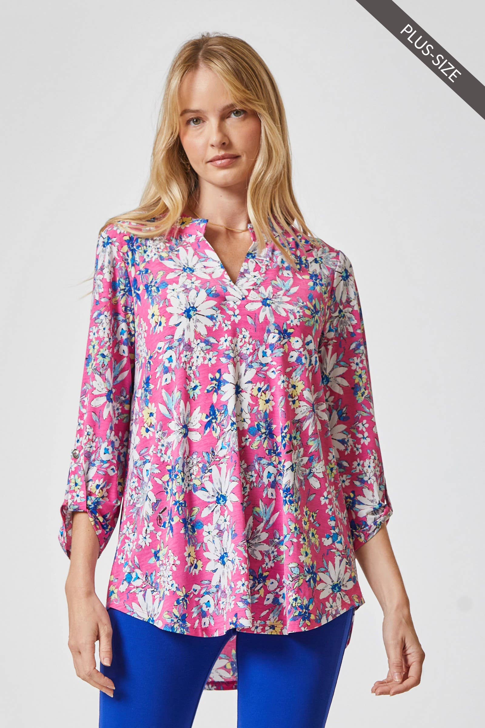 3/4 Sleeve LIZZY MEDALLION Wrinkle Free Blouse: Magenta Multi