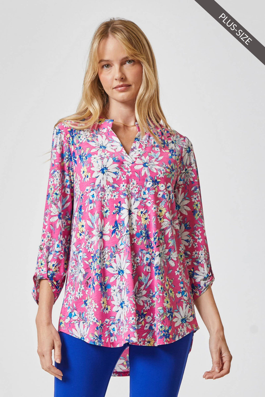 3/4 Sleeve LIZZY MEDALLION Wrinkle Free Blouse: Magenta Multi
