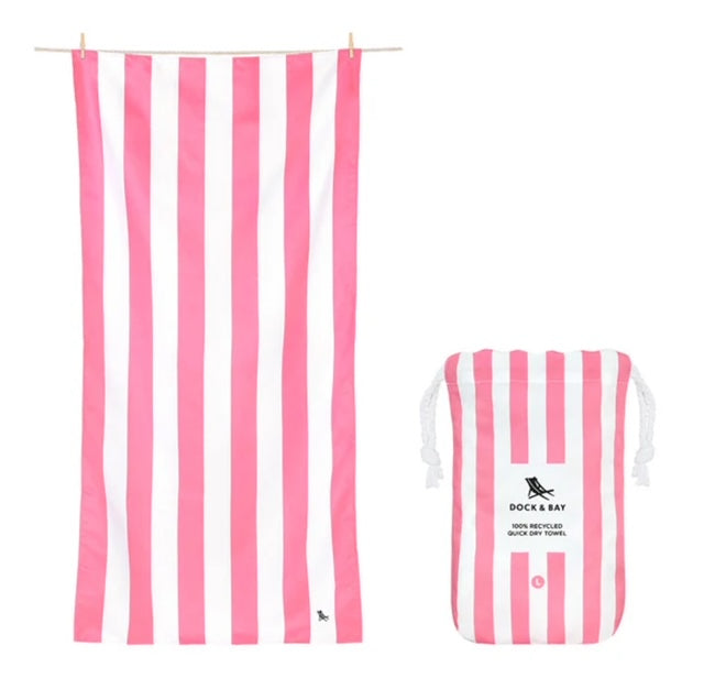 Dock & Bay Hot Pink & White Striped Towel