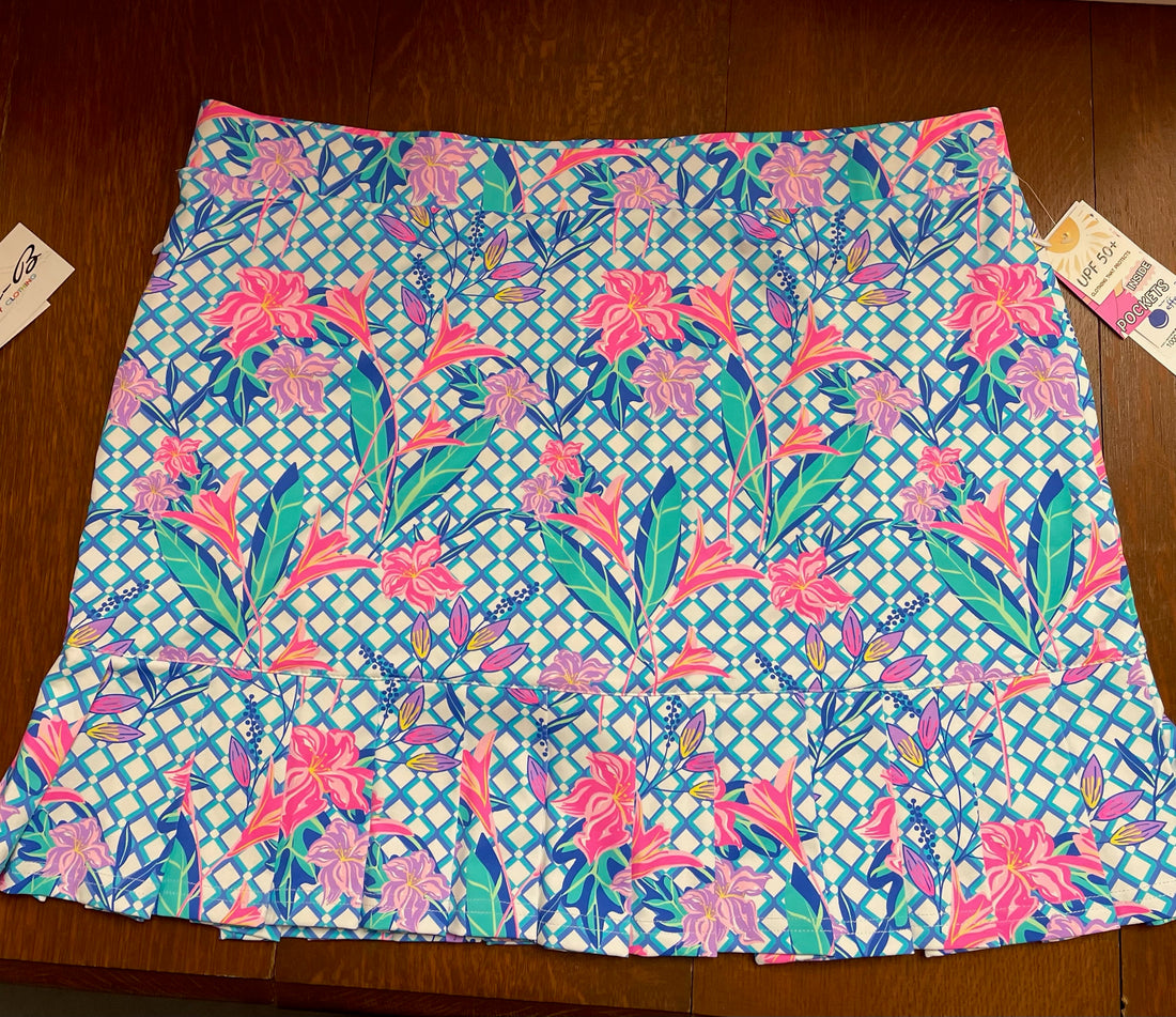 Blue Lattice Pink Flower Print Lulu-B Skort