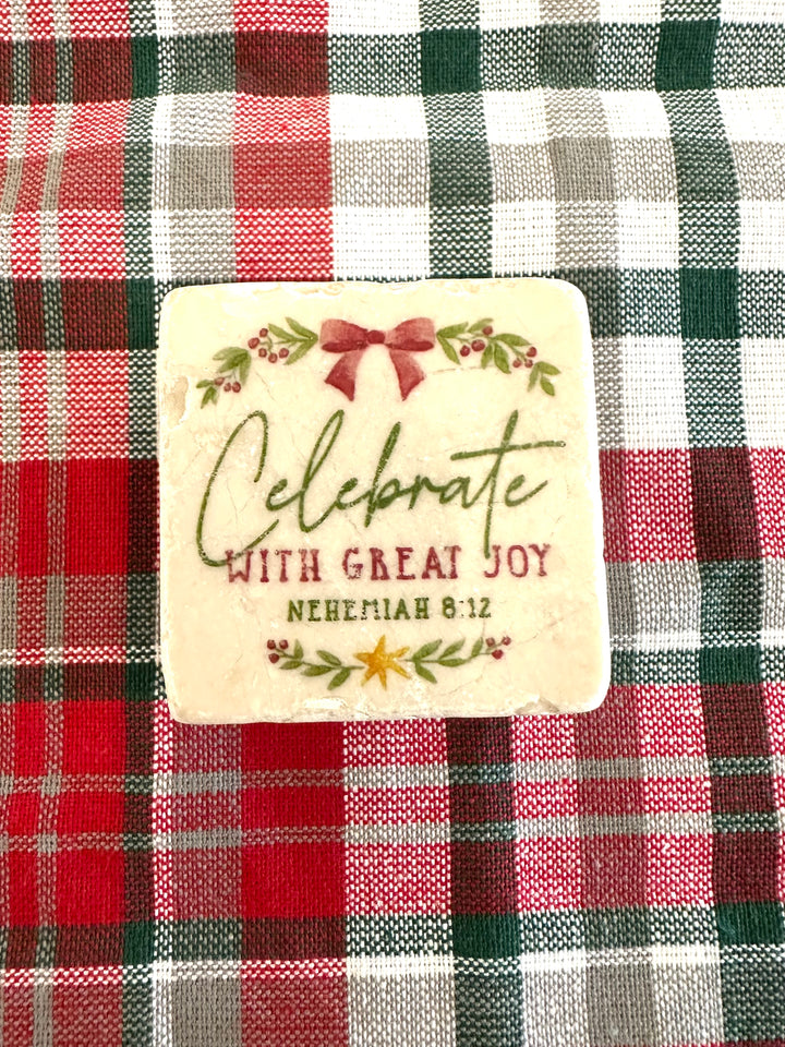 Celebrate with Great Joy Nehemiah 8:12 Scripture Stone